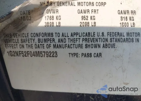 2004 Pontiac Grand Am Se1 из США, поврежденный, VIN 1G2NF52F04M579223